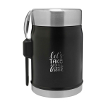 Thermos repas avec couverts et couvercle isolant à valve 400 ml couleur noir mat vue impression avec logo 2