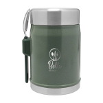 Thermos repas avec couverts et couvercle isolant à valve 400 ml couleur vert foncé vue impression avec logo 2