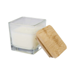 Bougie parfumée en verre avec couvercle bambou 40 g couleur blanc