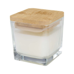 Bougie parfumée en verre avec couvercle bambou 40 g couleur blanc deuxième vue