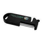 Outil de cuisine multifonction avec quatre fonctions essentielles couleur noir vue avec impression sérigraphique