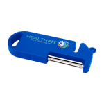 Outil de cuisine multifonction avec quatre fonctions essentielles couleur bleu vue avec impression sérigraphique