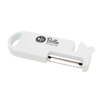 Outil de cuisine multifonction avec quatre fonctions essentielles couleur blanc vue avec impression sérigraphique