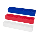 Pilulier multivitaminé avec sept compartiments étiquetés couleur blanc deuxième vue en couleurs