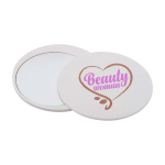 Miroir de maquillage élégant et coulissant pour des retouches rapides couleur blanc vue avec impression sérigraphique