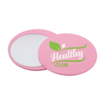 Miroir de maquillage élégant et coulissant pour des retouches rapides couleur rose clair  vue avec impression sérigraphique