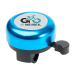 Sonnette de vélo en aluminium et plastique avec un son puissant couleur bleu vue avec impression sérigraphique