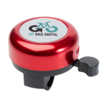 Sonnette de vélo en aluminium et plastique avec un son puissant couleur rouge vue avec impression sérigraphique