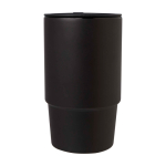 Tasse en céramique avec couvercle en plastique et grande anse 450 ml couleur noir deuxième vue frontale
