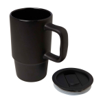 Tasse en céramique avec couvercle en plastique et grande anse 450 ml couleur noir deuxième vue