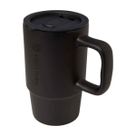 Tasse en céramique avec couvercle en plastique et grande anse 450 ml couleur noir vue impression avec logo 2