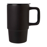 Tasse en céramique avec couvercle en plastique et grande anse 450 ml couleur noir vue latérale