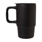 Tasse en céramique avec couvercle en plastique et grande anse 450 ml couleur noir deuxième vue latérale