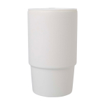 Tasse en céramique avec couvercle en plastique et grande anse 450 ml couleur blanc deuxième vue frontale