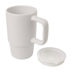 Tasse en céramique avec couvercle en plastique et grande anse 450 ml couleur blanc deuxième vue