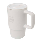 Tasse en céramique avec couvercle en plastique et grande anse 450 ml couleur blanc vue impression avec logo 2