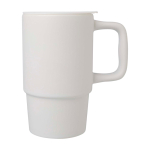 Tasse en céramique avec couvercle en plastique et grande anse 450 ml couleur blanc vue latérale