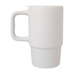 Tasse en céramique avec couvercle en plastique et grande anse 450 ml couleur blanc deuxième vue latérale