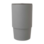 Tasse en céramique avec couvercle en plastique et grande anse 450 ml couleur gris deuxième vue frontale