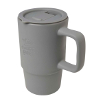 Tasse en céramique avec couvercle en plastique et grande anse 450 ml couleur gris vue impression avec logo 2