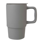 Tasse en céramique avec couvercle en plastique et grande anse 450 ml couleur gris vue latérale