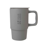 Tasse en céramique avec couvercle en plastique et grande anse 450 ml avec zone d'impression