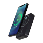 Batterie externe sans fil magnétique en plastique recyclé 10 000 mAh couleur noir