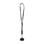 Lanyard téléphone en plastique recyclé et câble de charge 5-en-1 65 W couleur noir troisième vue frontale