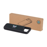 Powerbank écologique résistante à l’eau avec mousqueton 5 000 mAh couleur noir vue avec impression sérigraphique