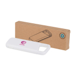 Powerbank écologique résistante à l’eau avec mousqueton 5 000 mAh couleur blanc vue avec impression sérigraphique