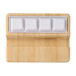 Support de téléphone en bambou avec jouet antistress à touches couleur bois deuxième vue frontale