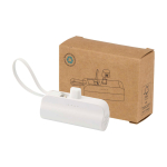 Batterie externe 2-en-1 en plastique recyclé avec support pliable couleur blanc troisième vue