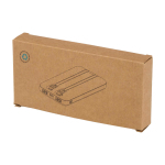 Powerbank en plastique recyclé avec 2 câbles intégrés 10 000 mAh couleur noir deuxième vue avec boîte