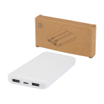 Powerbank en plastique recyclé avec 2 câbles intégrés 10 000 mAh couleur blanc