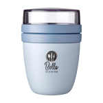 Petite lunch box en plastique avec double compartiment 420 ml Mepal couleur bleu vue avec impression sérigraphique