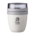 Petite lunch box en plastique avec double compartiment 420 ml Mepal couleur blanc vue avec impression sérigraphique