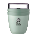Petite lunch box en plastique avec double compartiment 420 ml Mepal couleur vert vue avec impression sérigraphique