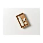 Bouteille avec un système de 3 bouchons modulables 500 ml Ocean Bottle couleur sable deuxième vue avec boîte