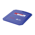 Grattoir à glace rectangulaire en plastique recyclé couleur bleu vue avec impression sérigraphique