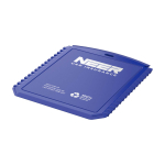 Grattoir à glace rectangulaire en plastique recyclé couleur bleu vue impression sérigraphique