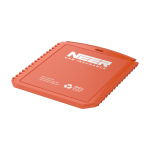 Grattoir à glace rectangulaire en plastique recyclé couleur orange vue impression sérigraphique