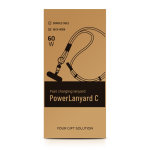 Lanière en plastique et nylon avec charge et attaches pour téléphone vue en boîte