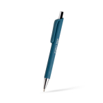 Stylo ergonomique corps triangulaire finition gomme encre noire couleur vert doux vue du logo imprimé