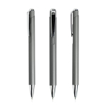 Stylo en aluminium rétractable avec détails argentés encre bleue couleur gris foncé