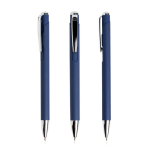 Stylo en aluminium rétractable avec détails argentés encre bleue couleur bleu marine