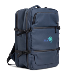 Sac à dos extensible avec fermetures éclair et sangle trolley 15,6’’ couleur bleu marine vue du logo imprimé