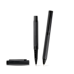 Set stylo et roller en acier et aluminium avec relief encre noire couleur noir Vue 1