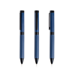 Set stylo et roller en acier et aluminium avec relief encre noire couleur bleu roi Vue 1
