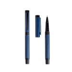 Set stylo et roller en acier et aluminium avec relief encre noire couleur bleu roi vue 2