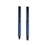 Set stylo et roller en acier et aluminium avec relief encre noire couleur bleu roi vue 3